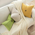 Phantoscope Pack of 2 Throw Pillow Covers Premium Coconut Button Vintage Linen Solid Decorative Pillow Cover for Couch Bed and Chair Yellow Green 18 x 18 inches 45 x 45 cm
