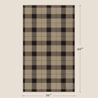 Washable Plaid Indoor Outdoor Rug 3x5 for Front Porch, Entryway, Patio, No Shed Easy Jute Non Slip TPR Backing Area Rug for Large Kitchen, Farmhouse Black & Tan Checkered Seegrass Aesthetic