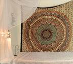 Popular Handicrafts Wall Hanging Tapestry For Bedroom Hippie Mandala Bohemian Psychedelic Intricate Floral Design Indian Bedspread Magical Thinking Tapestry 84x54 Inches,(215x140cms) Green Orange