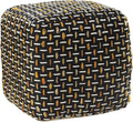 L. R. Resources, Inc. LR Home Hand-Woven Black/Gold/White Geometric Square Ottoman Pouf for Home Decor | Lightweight Foot Rest for Bedroom & Living Room | 16 x 16 x 16 Stuffed Ottoman for Seating