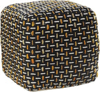 L. R. Resources, Inc. LR Home Hand-Woven Black/Gold/White Geometric Square Ottoman Pouf for Home Decor | Lightweight Foot Rest for Bedroom & Living Room | 16 x 16 x 16 Stuffed Ottoman for Seating