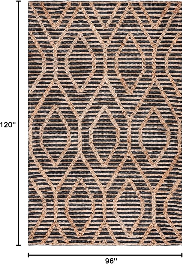 SAFAVIEH Area Rug 8x10 - Natural Fiber Collection - Large - Black & Natural, Handmade Flat Weave Jute, Farmhouse Geometric Design, Ideal for Living Room, Bedroom, Dining Space (NF378Z)
