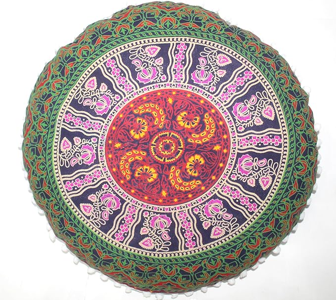 CRAFT KALA Large Round Bohemian Floor Pillow Pouf Cover Mandala Meditation Room Pillow Cover for Adults Boho Seating Poufs Cushion Cover for Kids Playroom Multi 6 Color 32" Round