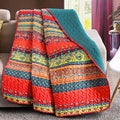 Exclusivo Mezcla 50"x 60" Quilted Throw Blanket- Microfiber Quilt Throw with Boho Striped Pattern, Reversible Red and Blue Versatile Lap Quilt for All Seasons, Lightweight Throws for Bed/Couch/Sofa