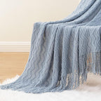 BATTILO HOME Throw Blanket for Couch, Textured Knit Throw, Bluish Grey Throws for Home Decor, Soft Blanket Throw for Bedroom Decor Housewarming Gifts, 50"x60"