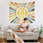 WARDOS Boho Colorful Sunshine Tapestry, You Are Inspirational Tapestry Wall Hanging, Colorful Boho Sun Positive Affirmation Wall Blanket Decor for Kids Room Nursery Playroom Classroom, 50x60 Inch