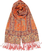 Achillea Reversible Paisley Pashmina Rave Scarf – Exotic Indian Shawls and Wraps for Evening Dresses, Festivals, All Seasons
