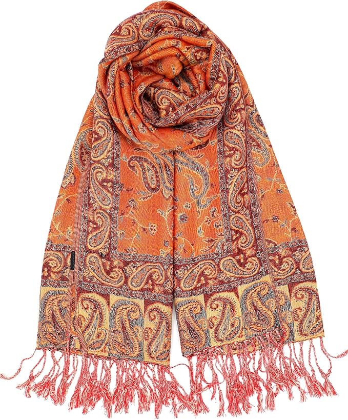 Achillea Reversible Paisley Pashmina Rave Scarf – Exotic Indian Shawls and Wraps for Evening Dresses, Festivals, All Seasons