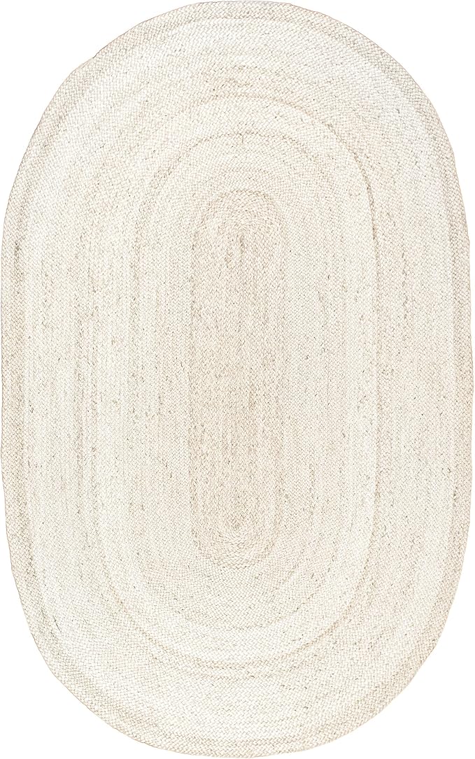 nuLOOM Oval 3x5 Rigo Jute Hand Woven Area Rug, Off White, Solid Farmhouse Design, Natural Fiber, For Bedroom, Living Room, Dining Room, Hallway, Office, Kitchen, Entryway
