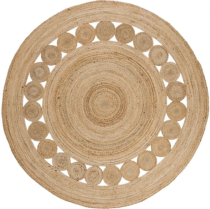 SAFAVIEH Area Rug 6' Round - Natural Fiber Collection - Natural Brown, Handmade Jute, Boho Farmhouse Braided Design (NF364A)