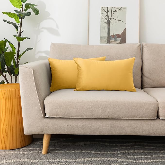 NiNi ALL Decorative Throw Pillow Covers Velvet 12x20 Inch Pack of 2 Yellow Cushion Covers Soft for Couch Sofa Bedroom Living Room Outdoor