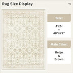 4x6 Area Rugs for Living Room, Vintage Washable Rugs for Dining Room, Bedroom, Home Office Decor, Non-Slip Beige/Brown Carpet Thin Rug