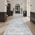 Runner Rug 2'6" x 14' Washable Non-Slip Runner Rugs for Kitchen Bathroom Laundry Room Vintage Ultra Thin Runners for Hallway Entryway Grey