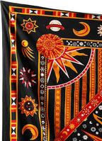Popular Handicrafts Wall Hanging Tapestry For Bedroom Hippie Burning Sun and Moon Meditation Bohemian Hippy Psychedelic Design Indian Tapestries Bedspread 90 x 108 inches (230cm x 270cm) Green
