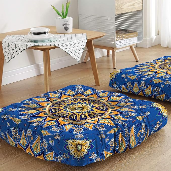 Mandala Meditation Cushion, Boho Meditation Mat, Meditation Pillows for Sitting on Floor, Cushions for Sitting in Home and Outdoor, Square Floor Pillow Cushion Seating for Yoga Accessories 22'' X 22''