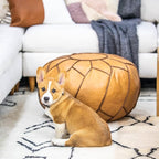 Moderner Faux Leather Pouf Unstuffed Ottoman Moroccan Footstool, Floor Footrest Cushion, Storage Solution - Natural Brown Color (Camel, Round)
