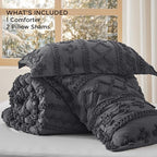 Bedsure Tufted Boho Comforter Set Queen Size - Dark Grey Boho Bed Set, GentleSoft™ 3 Pieces Farmhouse Shabby Chic Embroidery Bedding, Gifts for Woman, Soft Jacquard Queen Comforter for All Seasons