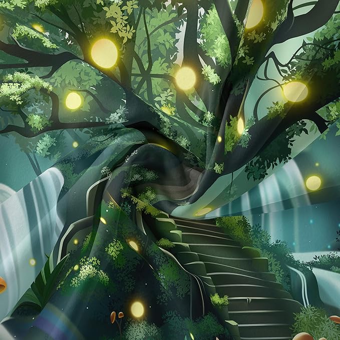 Jhdstore Tree of Life Tapestry for Bedroom Green Forest Tapestry Home Decor Bedroom Living Room Decor Tapestries Wall Hanging Magic Forest Wall Hanging 36"x48"