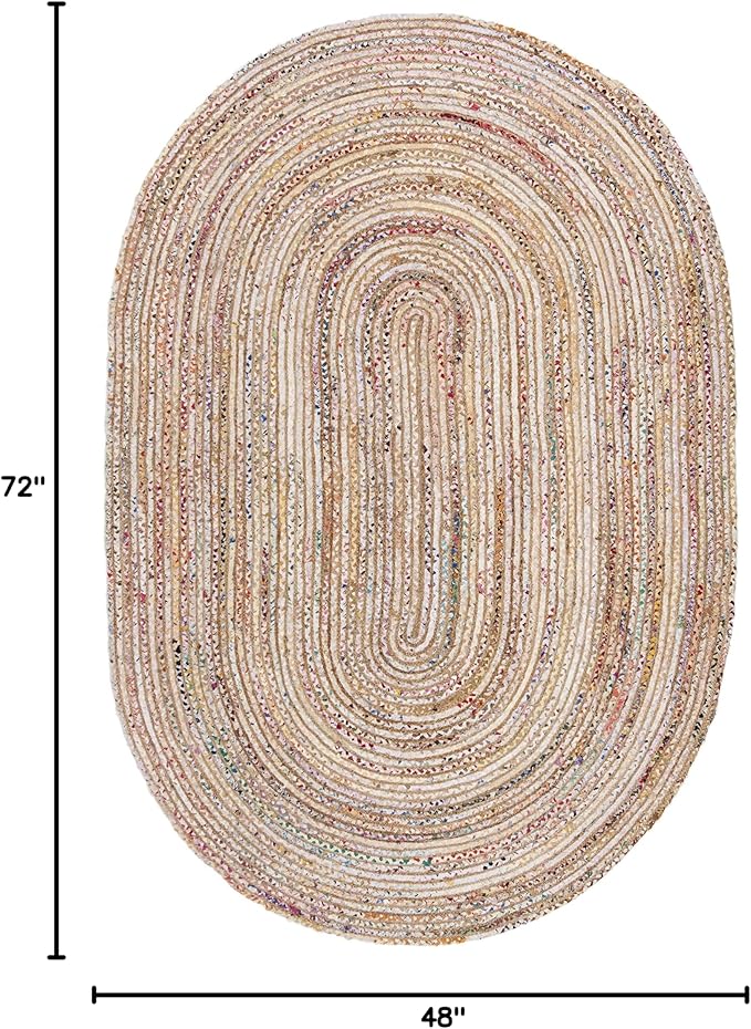 SAFAVIEH Area Rug 4x6 Oval - Cape Cod Collection - Beige & Multi, Handmade Jute & Cotton, Woven Braided Design (CAP202B)