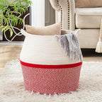 KAKAMAY Woven Baskets for Storage(17"x17"),Large Cotton Rope Woven Baby Laundry Hamper,Collapsible Laundry Basket, Blanket Basket for Organizing Living Room,Nursery,Pillows,Toy Chest(Red)