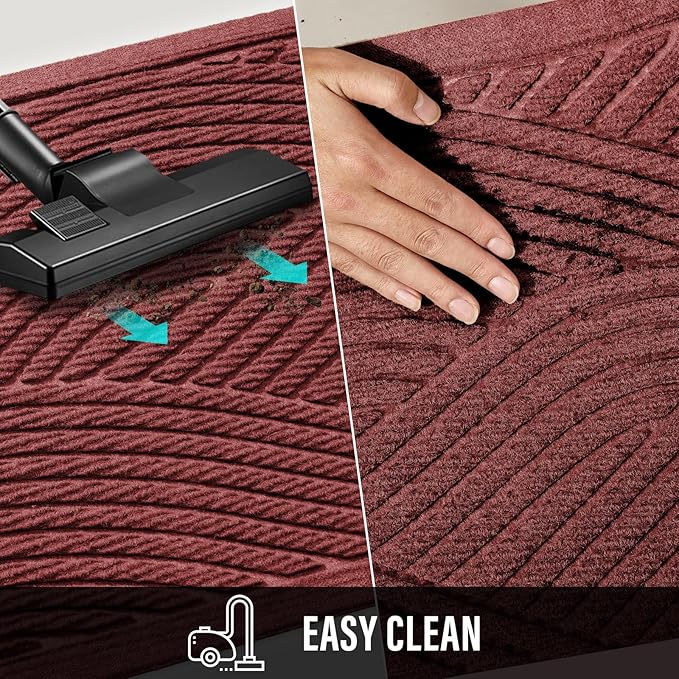 Sturdy Front Door Mat, Absorbent Muddy Dirt Resist Welcome Door Mats Outdoor Indoor, Stain and Fade Resistant, Non-Slip Backing Entry Mat Low Profile Doormat for Entryway, 47×32, Red