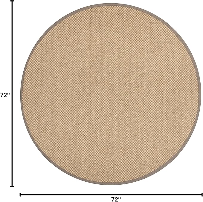 SAFAVIEH Area Rug 6' Round - Natural Fiber Collection - Maize & Grey, Sisal, Woven Design with Border (NF141G)