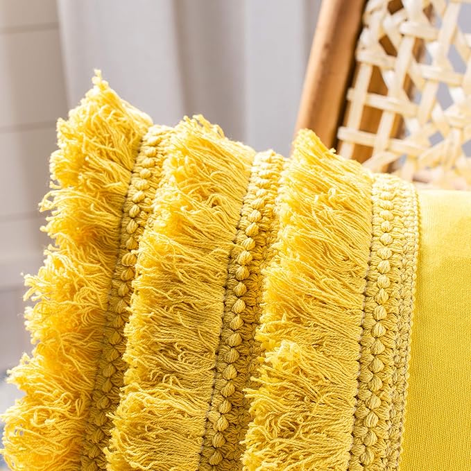 Safavieh Home Collection Grema Boho 12 x 36-inch Yellow Fringe Decorative Accent Pillow PLS7142C-1236