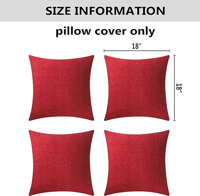 Home Brilliant Pillow Covers 18x18 Set of 4 Farmhouse Decorative Throw Pillow Covers Burlap Linen for Valentine's Day Couch Sofa Garden Indoor, 18 x 18 inch, Burgundy