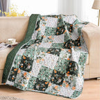 Exclusivo Mezcla 50"x 60" Quilted Throw Blanket- Microfiber Quilt Throw with Boho Patchwork Pattern, Reversible Green Versatile Lap Quilt for All Seasons, Lightweight Throws for Bed/Couch/Sofa