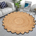 Hand Woven Braided Jute Rug - 5' Round - Reversible Farmhouse Dining Room Rug, Living Room, Bedroom, Kitchen - Natural Decorative Floor Boho Entry Area Rugs - 5 Foot Round Rug
