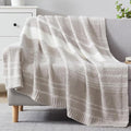WRENGONGE Taupe Throw Blanket, 50x70 Soft Cozy Striped Throw Blankets for Couch, Sofa, Bed, Travel, Lightweight Fluffy Warm Plush Decorative Blankets for Women, Men Gift