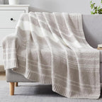 WRENGONGE Taupe Throw Blanket, 60x80 Soft Cozy Striped Throw Blankets for Couch, Sofa, Bed, Travel, Lightweight Fluffy Warm Plush Decorative Blankets for Women, Men Gift