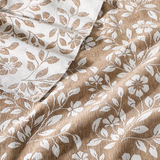 Floral Chenille Throw Blanket 50 x 60'' Farmhouse Vintage Boho Flower Blanket Soft Throw for Couch Bed Sofa Chair Living Room Outdoor Woven Decorative Home Gift(Brown)(Flower,Brown)