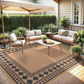 GarveeHome Large Easy Jute Rugs 10x13 Living Room Rug Modern Bordered Solid Rug with Non-Slip Backing, Non-Shedding Jute Indoor Outdoor Neutral Carpet for Dining Room, Patio, Backyard, Brown