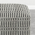 SIMPLIHOME Safford Square Pouf - 20 inch Wide Upholstered PET Polyester Ottoman in Cream White and Deep Black, Boho Indoor/Outdoor Footstool or Extra Seating for Living Room or Patio, Assembled