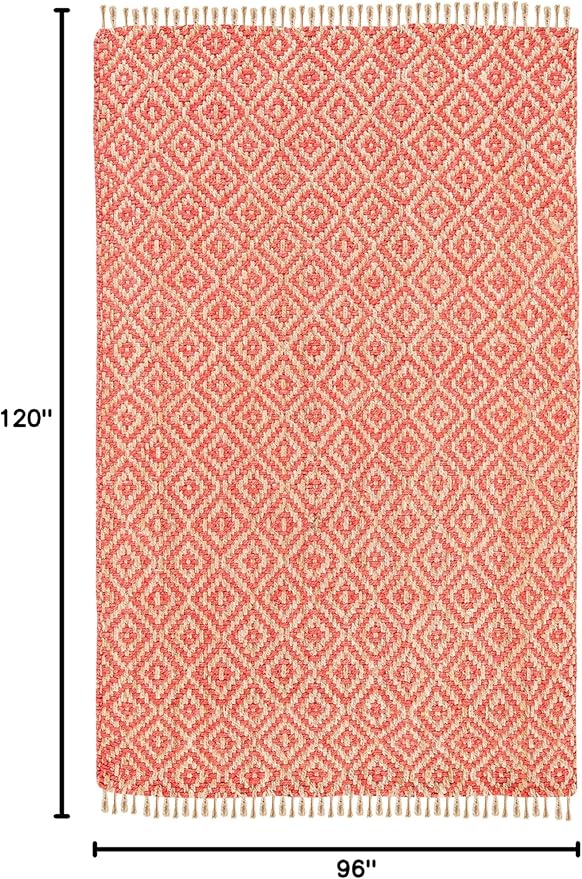 SAFAVIEH Area Rug 8x10 - Natural Fiber Collection - Large - Fuchsia & Natural, Handmade Jute, Boho Style, Diamond Pattern, Ideal for Living Room, Bedroom, Dining Space (NF266G)