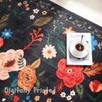 Rugcomf Bedroom Rug 3x5 Rug Washable Area Rug Non Slip Low Pile Boho Floral Small Carpet for Bedroom, Bedside, Kitchen, Entryway, Kids Room, Office, College Dorm Essentials for Girls(Black)