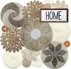 Xuhal 15 Pcs Boho Wall Basket Decor Handcrafted Seagrass Woven Wall Basket Rustic Round Woven Hanging Art for Home Farmhouse Kitchen Table Living Room(Elegant Style)