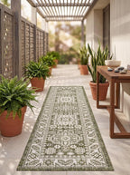 Rugs.com Outdoor Aztec Collection Rug – 6 Ft Runner Green Flatweave Rug Perfect for Hallways, Entryways
