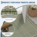 GarveeHome Scalloped Washable Area Rugs 8x10 Non Slip Living Room Rug Solid Green Rug Soft Bedroom Rugs Low Pile Large Area Rug Stain Resistant Carpet for Nursery Dining Room Playroom, Green