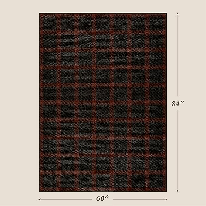 Easy Jute 5x7 Buffalo Plaid Rug for Bedroom Under Bed - Retro Black and Red Rug for Living Room, Entrance, Non Slip Washable Carpet for Patio and Fireplace, Washable Woven Fall & Holiday Decor