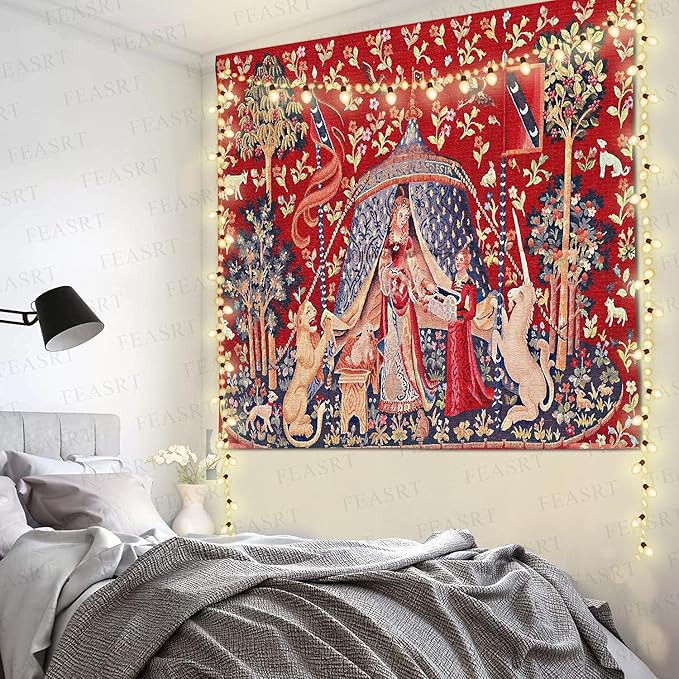 FEASRT Princess European Royal Tapestry, 90x84 Inches Soft Flannelette, Medieval Maiden Wall Blanket