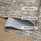 FMFUNCTEX 8x10 Washable Area Rug Vintage Neutral Distressed Large Taupe Non Slip Carpet for Living Room Bedroom Soft Low Pile Indoor Mat Retro Floral Throw Rug for Dining Room Kitchen Office Nursery