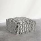 SIMPLIHOME Safford Square Pouf - 20 inch Wide Upholstered PET Polyester Ottoman in Cream White and Deep Black, Boho Indoor/Outdoor Footstool or Extra Seating for Living Room or Patio, Assembled