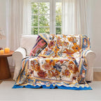 Boho Throw Blanket - 50"x60" 100% Cotton Ultra Soft Lightweight Spring Blanket, 4-Layer Breathable Muslin Blankets for Bed Couch, Reversible Yellow Floral Printed Bohemian Cotton Quilt