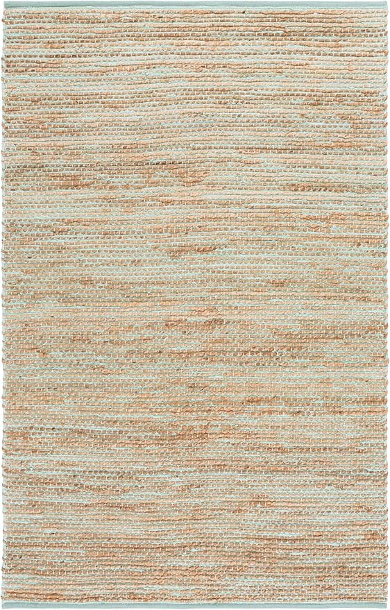 SAFAVIEH Area Rug 6x9 - Cape Cod Collection - Turquoise & Natural, Handmade Jute & Cotton, Ideal for Living Room, Bedroom, Dining Space (CAP236K)