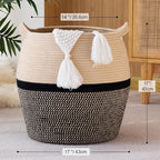 KAKAMAY Woven Baskets for Storage(17"x17"),Large Cotton Rope Woven Baby Laundry Hamper,Collapsible Laundry Basket, Blanket Basket for Organizing Living Room,Nursery,Clothes,Toy chest (Black)