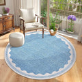 Scalloped Blue 6ft Round Rug Washable Non-Slip Soft Ultra-Thin Small Modern Cottage Core Solid Tan Circle Carpet for Kitchen Bedroom Nursery Dining Room