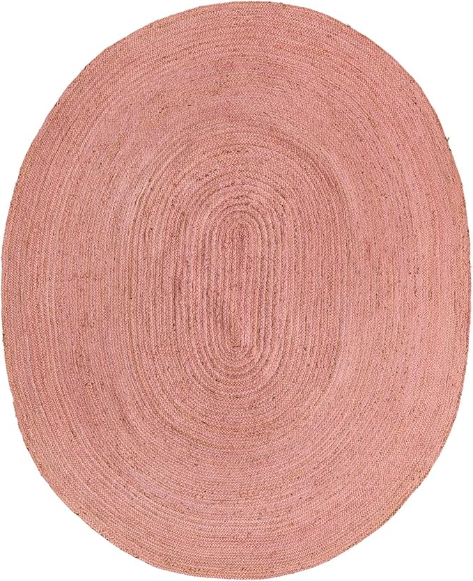Unique Loom Braided Jute Collection Area Rug - Dhaka (7' 10" x 10' Oval, Light Pink)