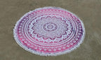 Round Beach Tapestry Turquoise Mandala Throw/Boho Hippie Beach Blanket Roundie/Indian Cotton Bohemian Large Round Table Cloth-Home Decor/Yoga Mat Meditation Picnic Rug (42", Pink and White)